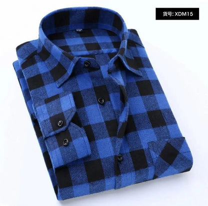 2022 New Men Casual Plaid Flannel Shirt Long-Sleeved Chest with Pocket Design Fashion Boy Young Button Clothes - Jaazi Intl