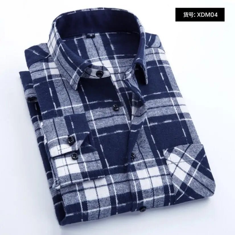 2022 New Men Casual Plaid Flannel Shirt Long-Sleeved Chest with Pocket Design Fashion Boy Young Button Clothes - Jaazi Intl