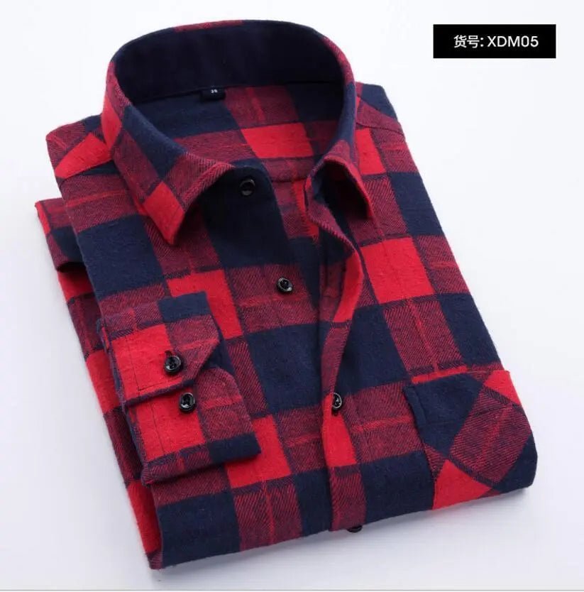 2022 New Men Casual Plaid Flannel Shirt Long-Sleeved Chest with Pocket Design Fashion Boy Young Button Clothes - Jaazi Intl