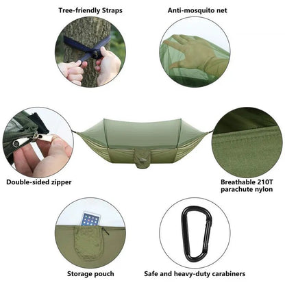 2023 Camping Hammock with Mosquito Net Pop-Up Light Portable Outdoor Parachute Hammocks Swing Sleeping Hammock Camping Stuff - Jaazi Intl