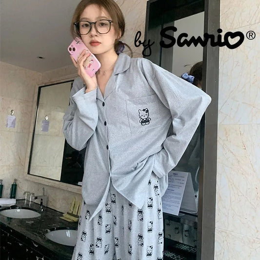 2023 Hello Kitty Y2k Women's Pajamas Woman Clothing Sleepwear Long Sleeve Trousers Two Piece Set Ins Anime Kawaii Cute Autumn - Jaazi Intl