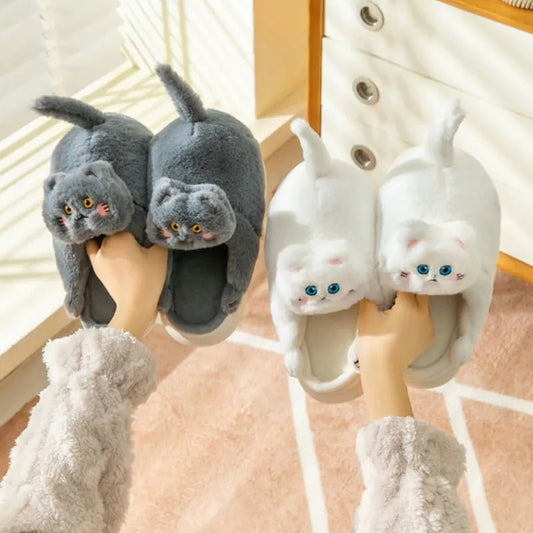 2023 New Winter Plush Plush Slippers Cartoon Cute Cat Tiger Couple Slippers for Home Warm and Non Slip Women's Cotton Slippers - Jaazi Intl