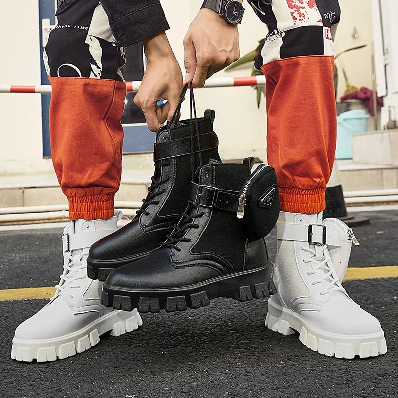 2023 Thick Sole White Men's Boots Winter High Top Pocket Shoes Men Platform Boots Retro Trendy Streetwear Superstar Men Footwear - Jaazi Intl