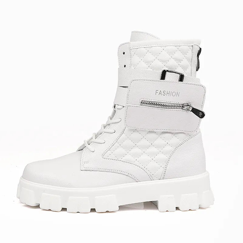 2023 Thick Sole White Men's Boots Winter High Top Pocket Shoes Men Platform Boots Retro Trendy Streetwear Superstar Men Footwear - Jaazi Intl