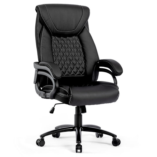 PU Leather Office Chair Big and Tall Desk Chair 360°Swivel Office Chair Adjustable Height with Soft Armrest,300lbs (Black)