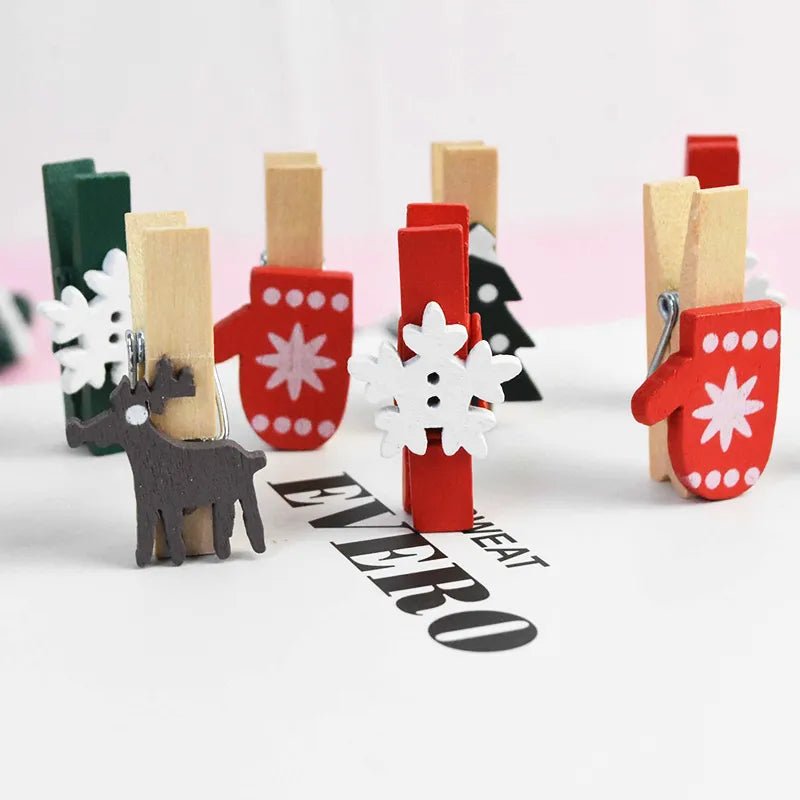 20Pcs/Lot Christmas Tree Elk Goves Wood Clips Snowflake Mini Wooden Clothes Photo Frame Paper Peg Pin Clothespin Craft Clips - Jaazi Intl