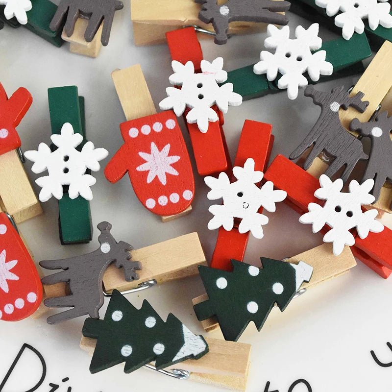 20Pcs/Lot Christmas Tree Elk Goves Wood Clips Snowflake Mini Wooden Clothes Photo Frame Paper Peg Pin Clothespin Craft Clips - Jaazi Intl