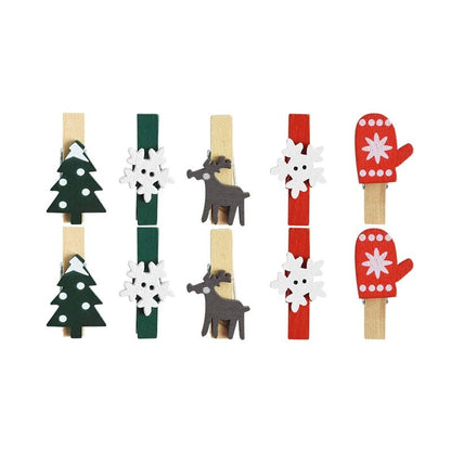 20Pcs/Lot Christmas Tree Elk Goves Wood Clips Snowflake Mini Wooden Clothes Photo Frame Paper Peg Pin Clothespin Craft Clips - Jaazi Intl