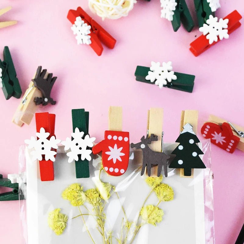 20Pcs/Lot Christmas Tree Elk Goves Wood Clips Snowflake Mini Wooden Clothes Photo Frame Paper Peg Pin Clothespin Craft Clips - Jaazi Intl