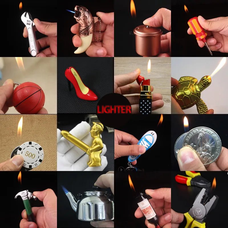 21 Style Creative Mini Unique Lighter Butane Flame Metal Cigarette Lighters Torch Toys Model Lighter Novelty Gadget Gift NO GAS - Jaazi Intl