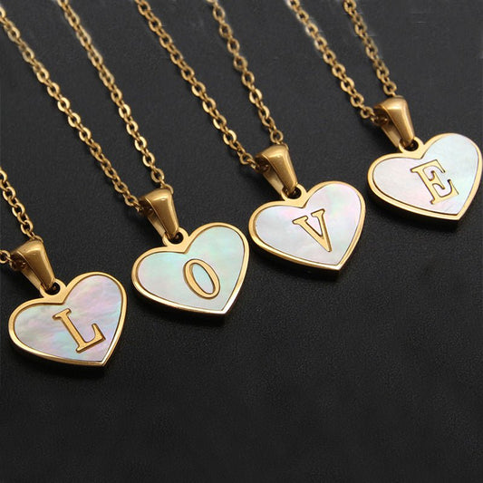 26 Letter Heart-shaped Necklace White Shell Love Clavicle Chain Fashion Personalized Necklace For Women Jewelry Valentine's Day - Jaazi Intl