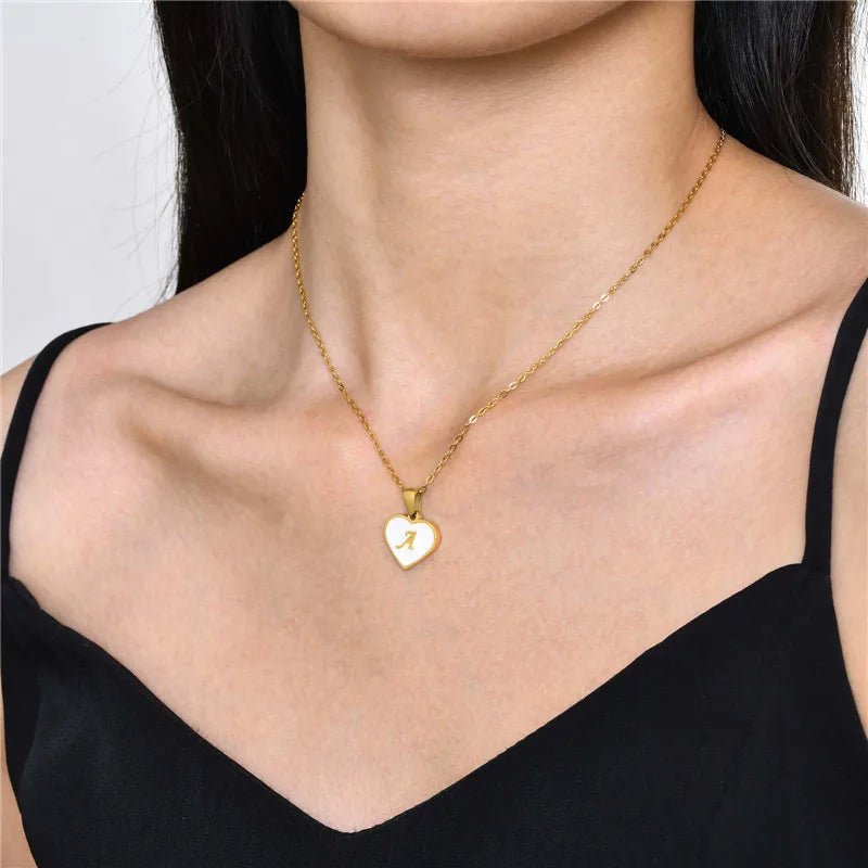 26 Letter Heart-shaped Necklace White Shell Love Clavicle Chain Fashion Personalized Necklace For Women Jewelry Valentine's Day - Jaazi Intl