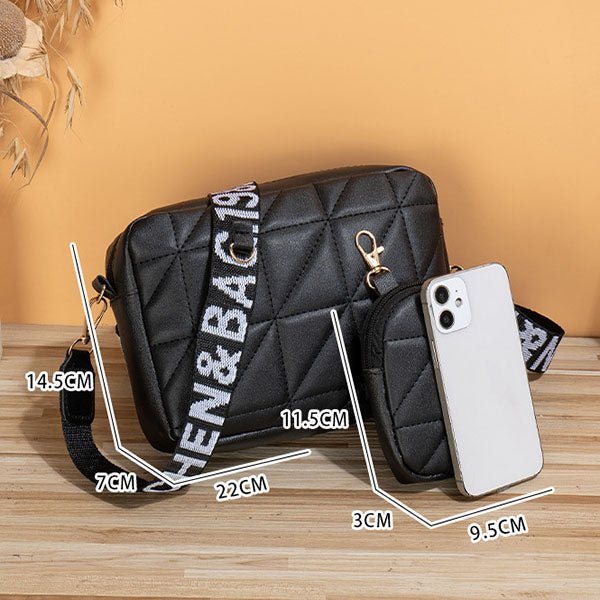 2Pcs Rhombus Shoulder Bag With Wallet Letter Print Wide Shoulder Strap Small Square Bag Large Capacity Cell Phone Crossbody Bags - Jaazi Intl