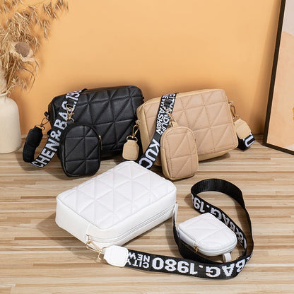 2Pcs Rhombus Shoulder Bag With Wallet Letter Print Wide Shoulder Strap Small Square Bag Large Capacity Cell Phone Crossbody Bags - Jaazi Intl