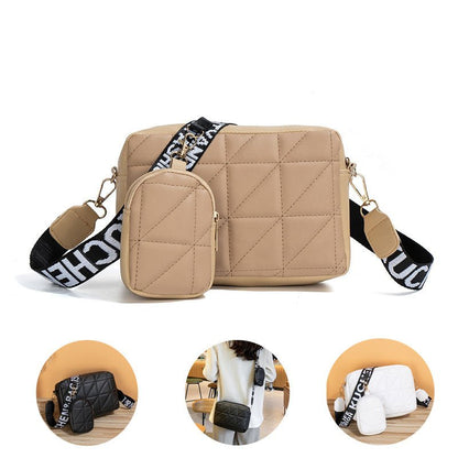 2Pcs Rhombus Shoulder Bag With Wallet Letter Print Wide Shoulder Strap Small Square Bag Large Capacity Cell Phone Crossbody Bags - Jaazi Intl