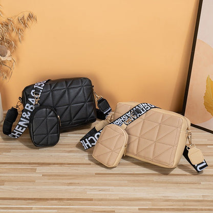 2Pcs Rhombus Shoulder Bag With Wallet Letter Print Wide Shoulder Strap Small Square Bag Large Capacity Cell Phone Crossbody Bags - Jaazi Intl