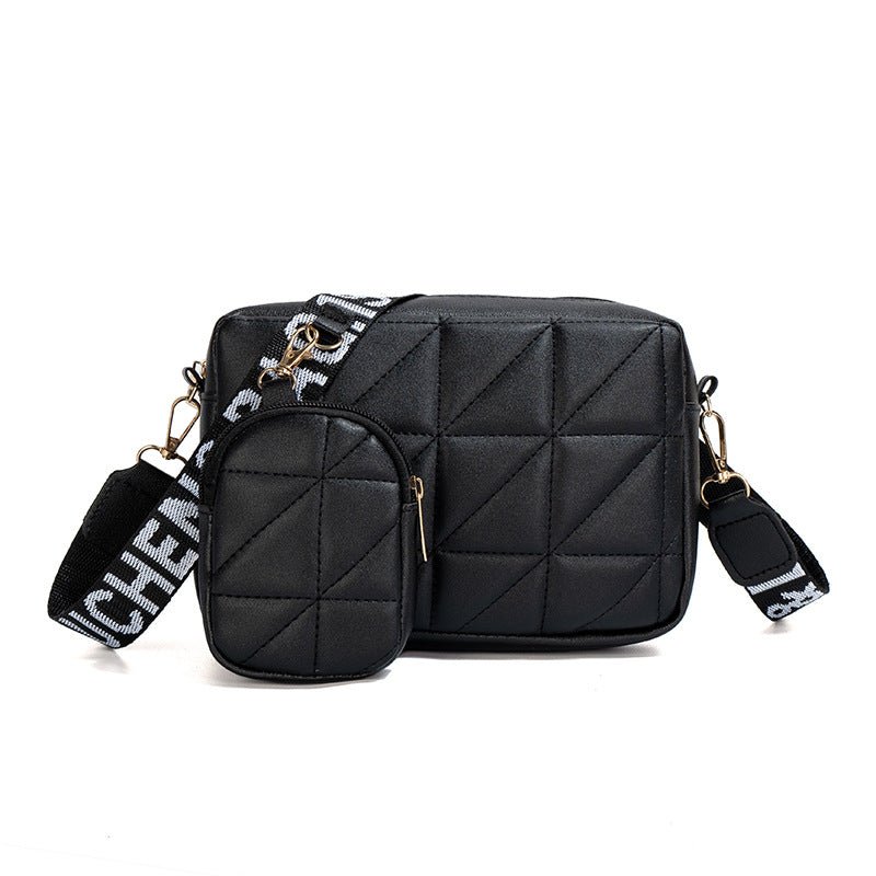 2Pcs Rhombus Shoulder Bag With Wallet Letter Print Wide Shoulder Strap Small Square Bag Large Capacity Cell Phone Crossbody Bags - Jaazi Intl