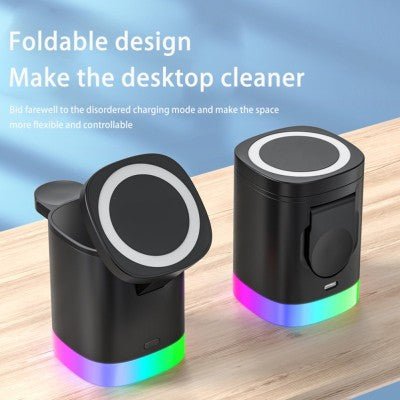 3 In 1 Magnetic Wireless Fast Charger For Smart Phone RGB Ambient Light Charging Station For Airpods IWatch - Jaazi Intl