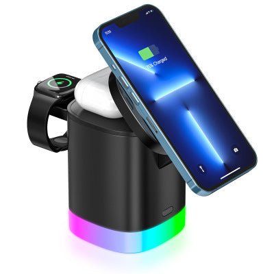 3 In 1 Magnetic Wireless Fast Charger For Smart Phone RGB Ambient Light Charging Station For Airpods IWatch - Jaazi Intl