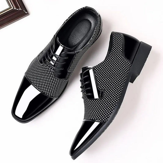 39-47 Mens Pu Leather Dress Shoes Spring Summer Flat-soled Lace-up Derby Pointed Toe Business Male Footwear Hy49 - Jaazi Intl