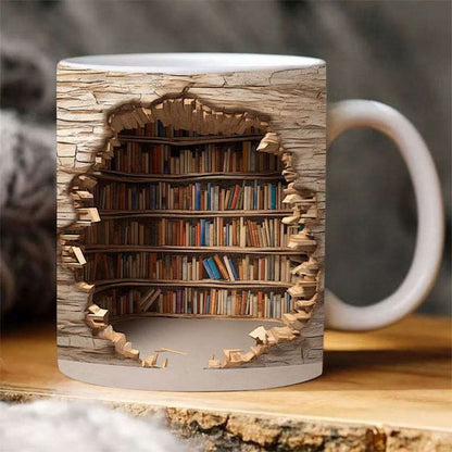 3D Bookshelf Mug Creative Ceramic Water Cup With Handle A Library Shelf Space Book Lovers Coffee Mug Birthday Christmas Gift - Jaazi Intl