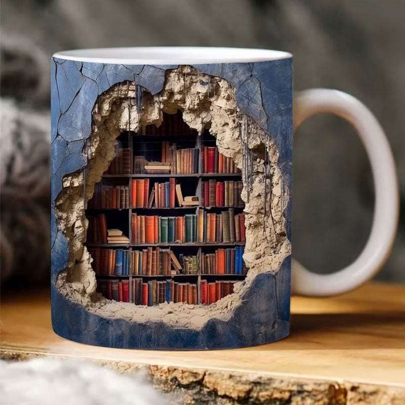 3D Bookshelf Mug Creative Ceramic Water Cup With Handle A Library Shelf Space Book Lovers Coffee Mug Birthday Christmas Gift - Jaazi Intl