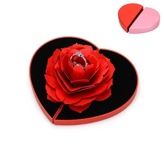 3D Love Box Heart-shaped Rose Flower Rotating Ring Box Valentines Day Gift - Jaazi Intl