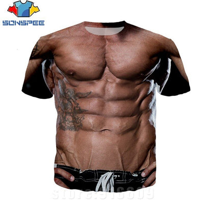 3D Printed Fake Muscle T-shirts - Jaazi Intl