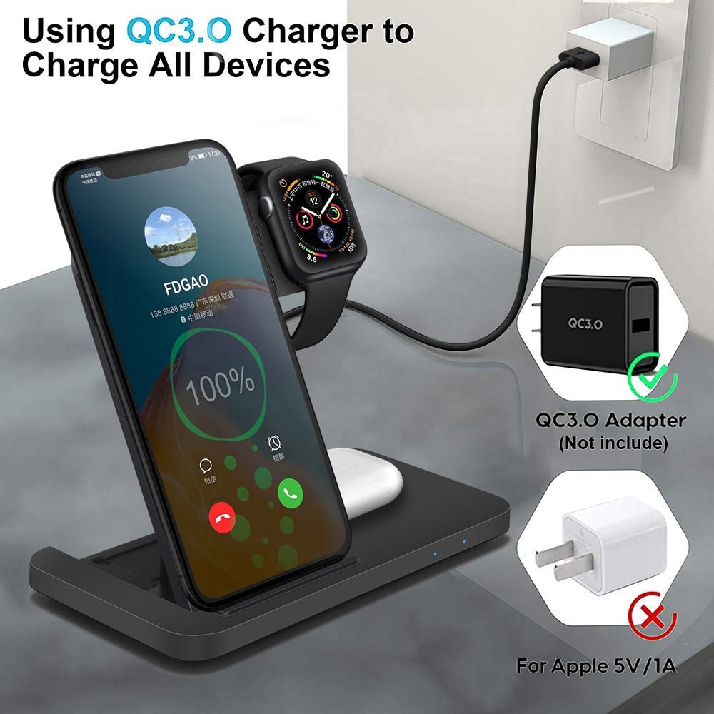 3in1 Wireless Fast Charger Dock Station - Jaazi Intl