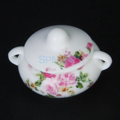 3pcs Doll House Kitchen Miniature Casserole Pot Bowl Lid with Floral Pattern - Jaazi Intl