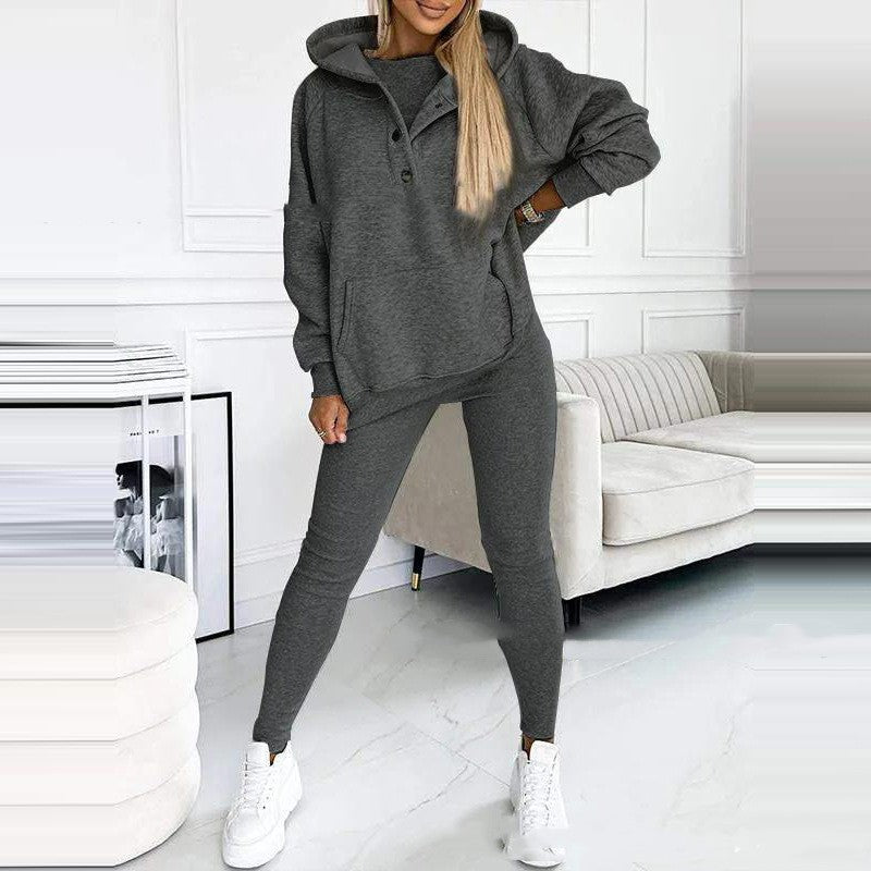 3pcs Women's Sports Suit Loose Hooded Pockets Sweatshirt And Vest And Slim Trousers - Jaazi Intl