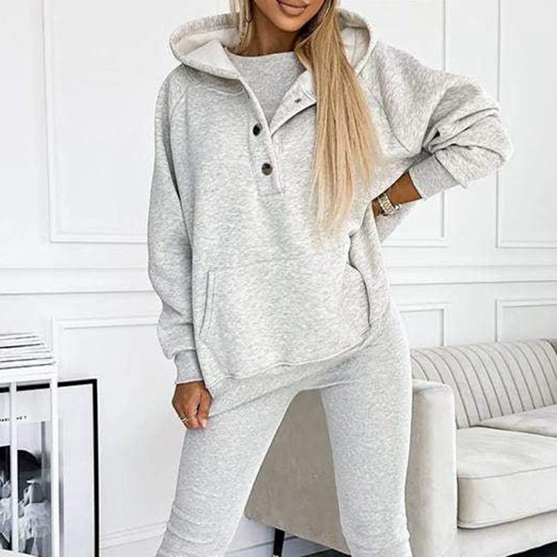 3pcs Women's Sports Suit Loose Hooded Pockets Sweatshirt And Vest And Slim Trousers - Jaazi Intl