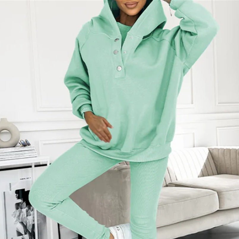 3pcs Women's Sports Suit Loose Hooded Pockets Sweatshirt And Vest And Slim Trousers - Jaazi Intl