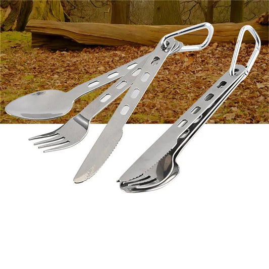 3pcs/set Titanium Cutlery Set Ultra Lightweight Knife Fork Spoon For Home Use Travel Camping Picnic Cutlery Set - Jaazi Intl