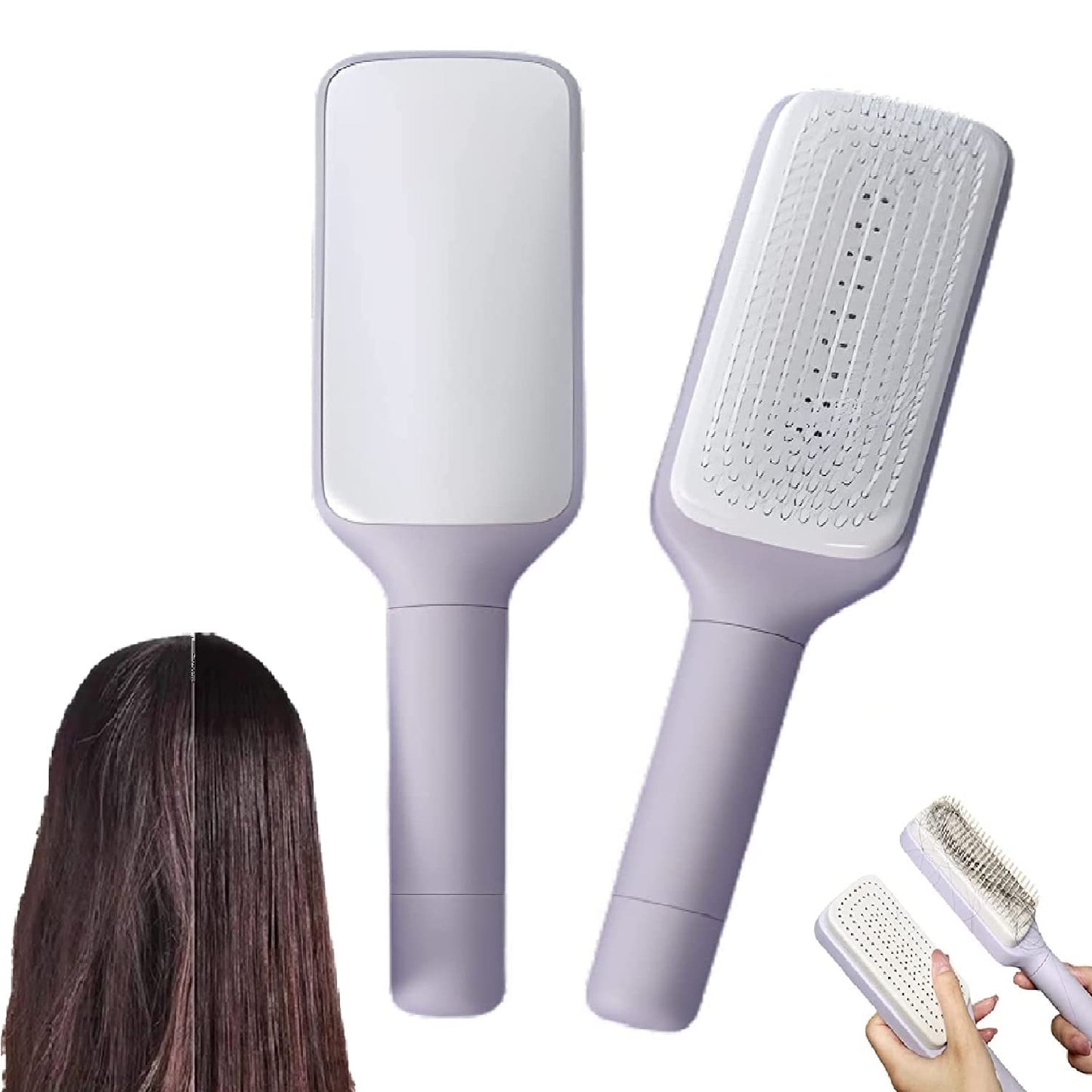 4 In 1 Self Cleaning Hair Brush New Self-Cleaning Anti-Static Massage Comb Scalable Rotate Lifting Self Cleaning Hairbrush - Jaazi Intl