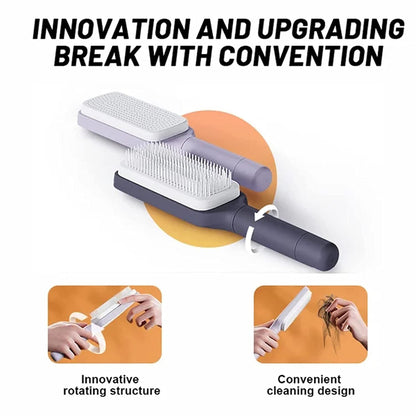 4 In 1 Self Cleaning Hair Brush New Self-Cleaning Anti-Static Massage Comb Scalable Rotate Lifting Self Cleaning Hairbrush - Jaazi Intl