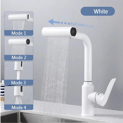 4 Modes Waterfall Kitchen Faucet Pull out Stream Sprayer Stainless Steel Hot Cold Single Hole 360 ° Rotation - Jaazi Intl