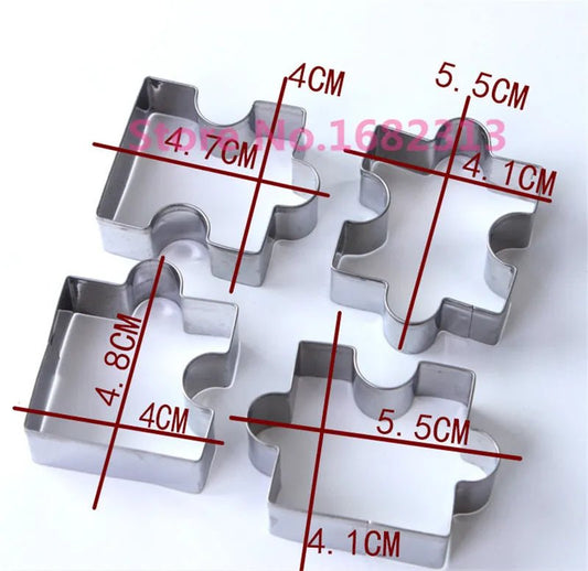 4 Pcs Puzzle Shape Stainless Steel Cookie Cutter Set DIY Biscuit Mold Kitchen Tools Dessert Bakeware ma - Jaazi Intl