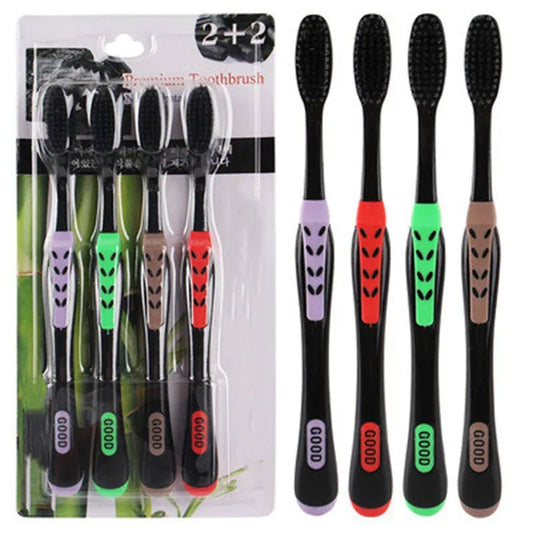 4Pc/Pack Bamboo Toothbrush Bamboo Charcoal Nano Toothbrush of Dental Oral Care Soft Brush Adults Tooth Brush - Jaazi Intl