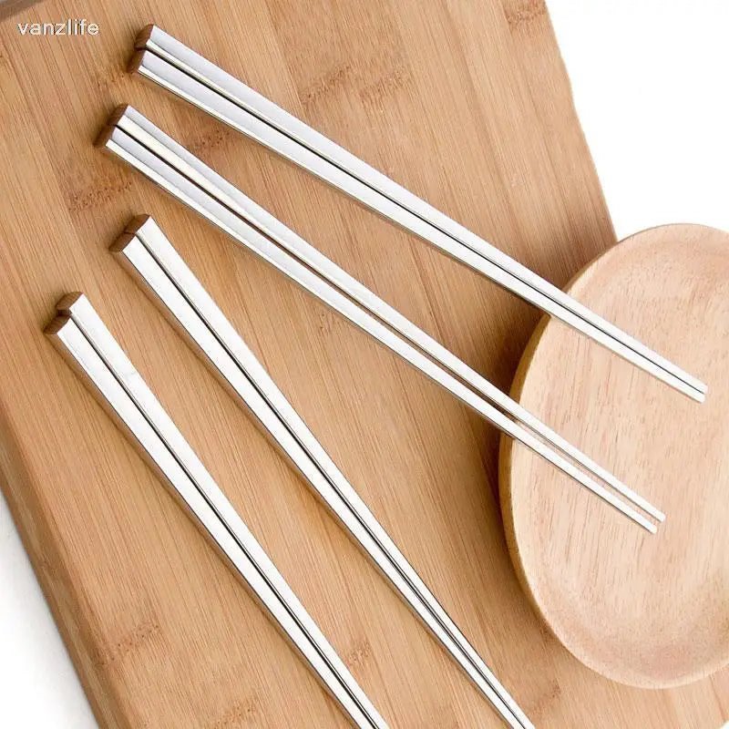 5 pairs/vanzlife food stainless steel chinese chopstick for sushi household children's Chopstick holder Kitchen metal chopsticks - Jaazi Intl