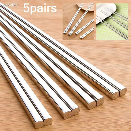 5 pairs/vanzlife food stainless steel chinese chopstick for sushi household children's Chopstick holder Kitchen metal chopsticks - Jaazi Intl