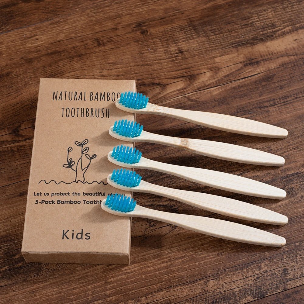 5 Piece kids Bamboo Toothbrush Soft Bristles Eco Plastic-Free Toothbrushes Oral Care Bamboo Tooth Brush Eco Handle - Jaazi Intl