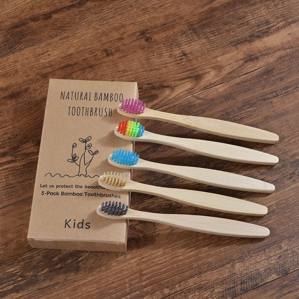 5 Piece kids Bamboo Toothbrush Soft Bristles Eco Plastic-Free Toothbrushes Oral Care Bamboo Tooth Brush Eco Handle - Jaazi Intl