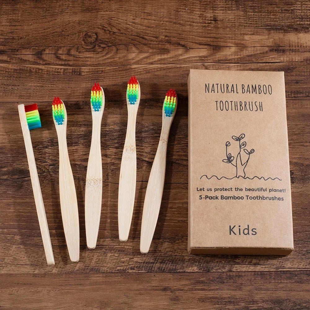 5 Piece kids Bamboo Toothbrush Soft Bristles Eco Plastic-Free Toothbrushes Oral Care Bamboo Tooth Brush Eco Handle - Jaazi Intl