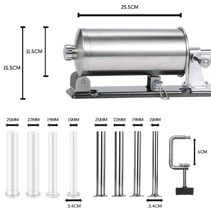 6 LBS/ 3 KG Stainless Steel Sausage Meat Stuffer Horizontal Sausage Maker Homemade Kitchen Meat Sausage Maker - Jaazi Intl