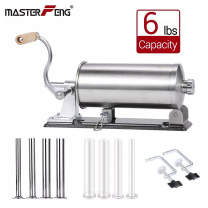 6 LBS/ 3 KG Stainless Steel Sausage Meat Stuffer Horizontal Sausage Maker Homemade Kitchen Meat Sausage Maker - Jaazi Intl