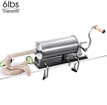 6 LBS/ 3 KG Stainless Steel Sausage Meat Stuffer Horizontal Sausage Maker Homemade Kitchen Meat Sausage Maker - Jaazi Intl