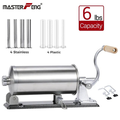 6 LBS/ 3 KG Stainless Steel Sausage Meat Stuffer Horizontal Sausage Maker Homemade Kitchen Meat Sausage Maker - Jaazi Intl