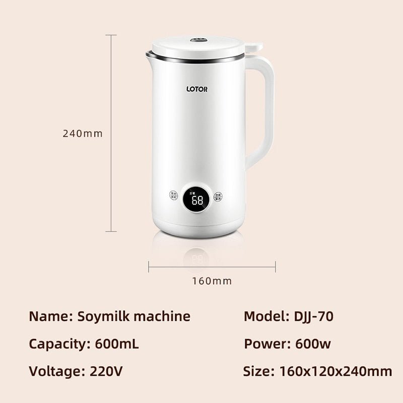 600ml Soybean Milk Machine Electric Juicer Soy Milk Maker Portable Blender Mixer Rice Paste Maker Wall Breaking Machine 220V - Jaazi Intl