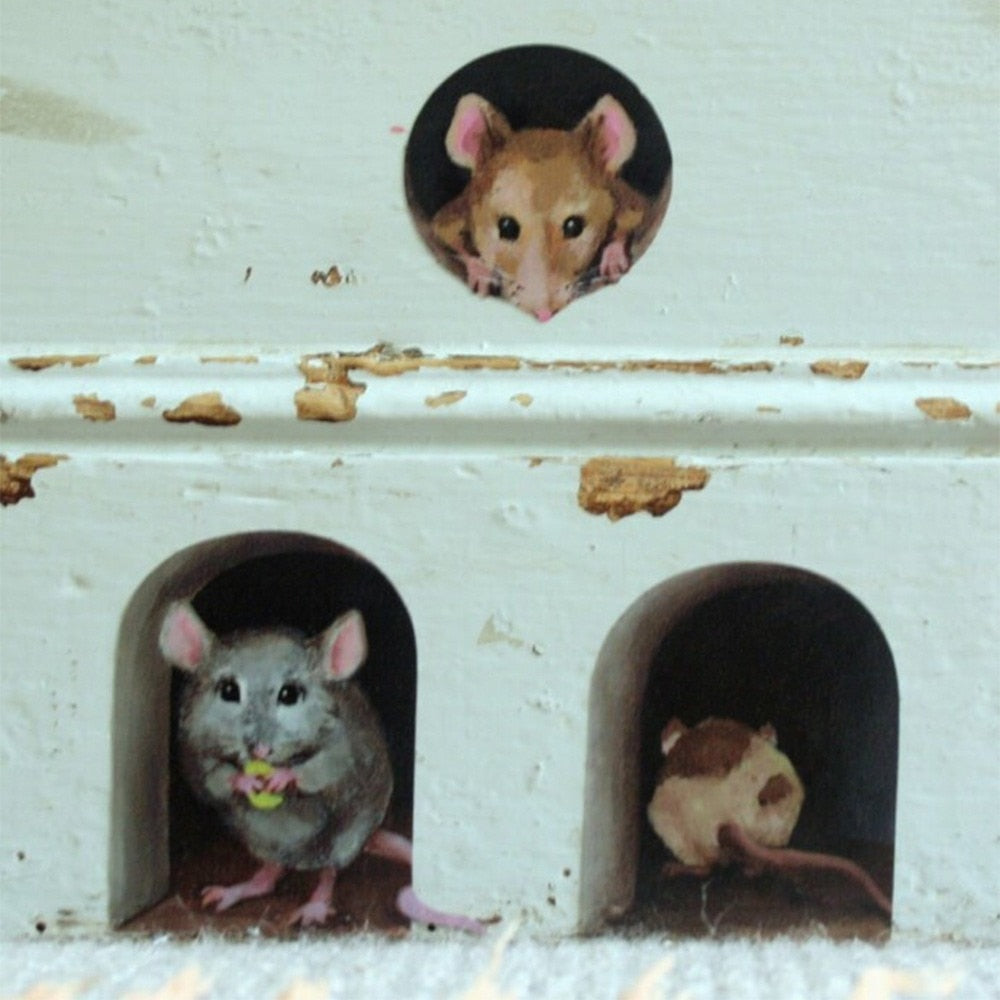 Autocollants muraux drôles de trou de souris